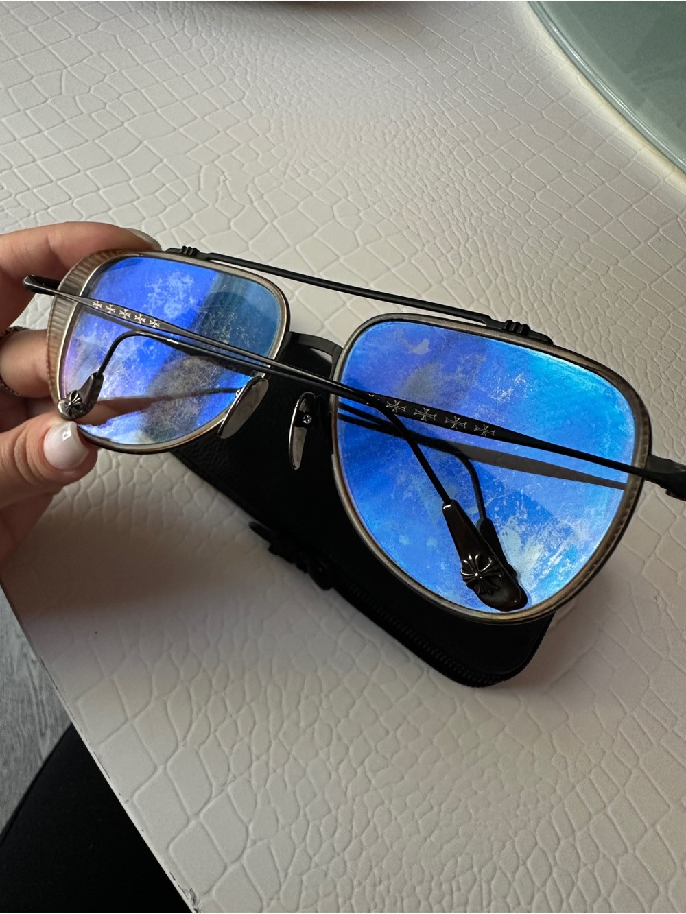 Chrome Hearts Black Frame Sunglasses with Brown Trim and Gray Gradient Lenses - Picture 7 of 9